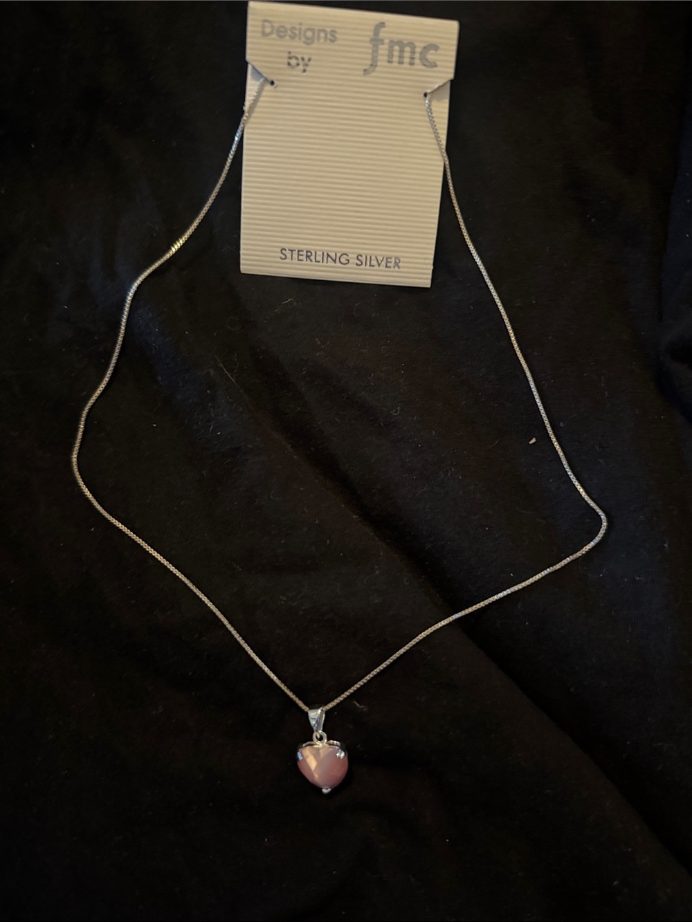 Vintage FMC Sterling Silver Pink Swarski Heart Pendant Necklace rare NWT